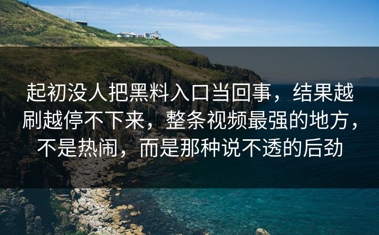 起初没人把黑料入口当回事,结果越刷越停不下来,整条视频最强的地方,不是热闹,而是那种说不透的后劲