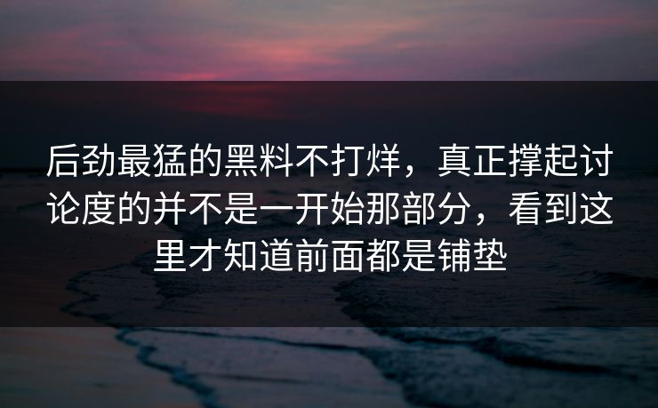 后劲最猛的黑料不打烊,真正撑起讨论度的并不是一开始那部分,看到这里才知道前面都是铺垫