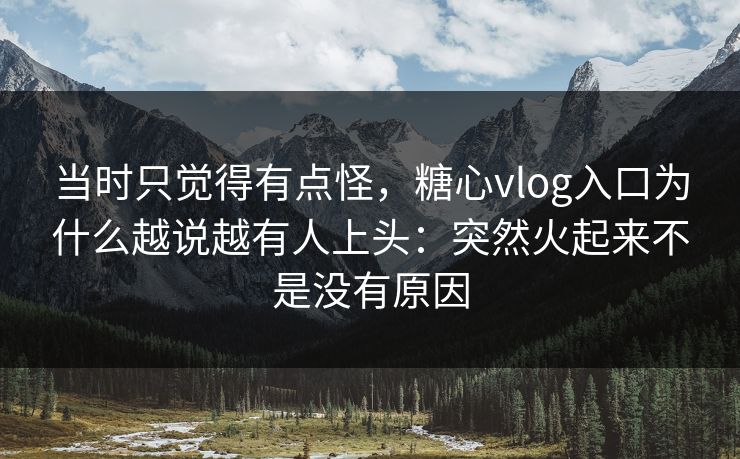 当时只觉得有点怪,糖心vlog入口为什么越说越有人上头:突然火起来不是没有原因