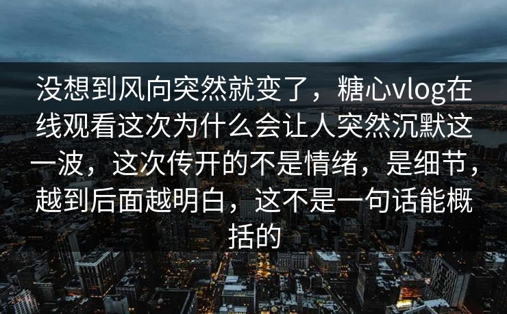 没想到风向突然就变了，糖心vlog在线观看这次为什么会让人突然沉默这一波，这次传开的不是情绪，是细节，越到后面越明白，这不是一句话能概括的