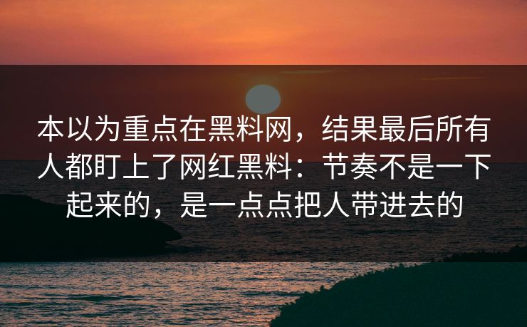 本以为重点在黑料网,结果最后所有人都盯上了网红黑料:节奏不是一下起来的,是一点点把人带进去的 本以为重点在黑料网,结果最后所有人都盯上了网红黑料:节奏不是一下起来的,是一点点把人带进去的